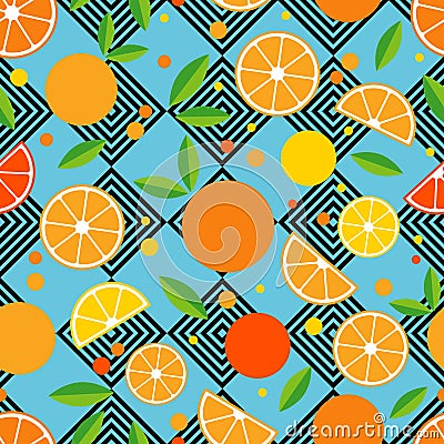 Seamless pattern with decorative oranges. Tropical fruits. Stock Photo