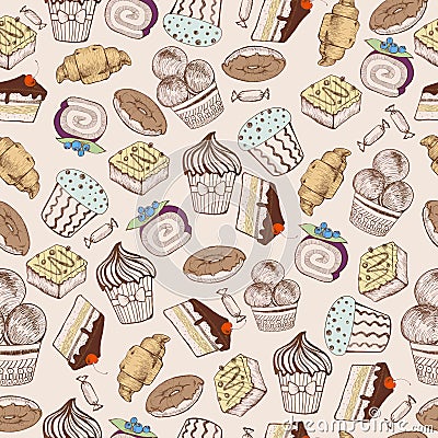 Seamless pattern. Decorative sweet cakes Vector Illustration