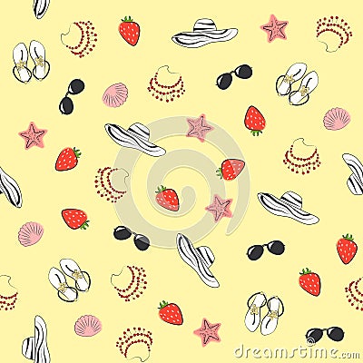 Seamless pattern dedicated to female clothes for summer vacations. Vector Illustration