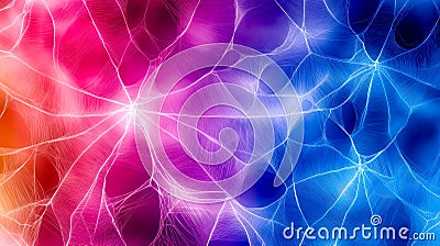 Seamless pattern of delicate spiderwebs creating an intricate design with a gradient from red to blue Stock Photo