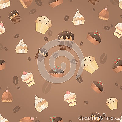 Seamless pattern with delicious sweet muffins Vector Illustration