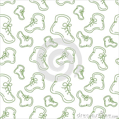 Seamless pattern of demi boots in a linear minimalist style in green hues. Vector repeat texture. Vector Illustration