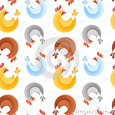 Seamless pattern design with colorful stylized chicken icons Vector Illustration