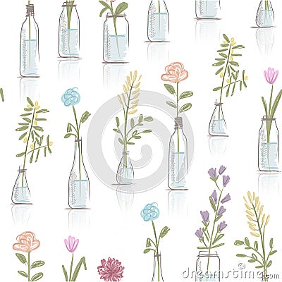 Seamless pattern design with floral pots Vector Illustration