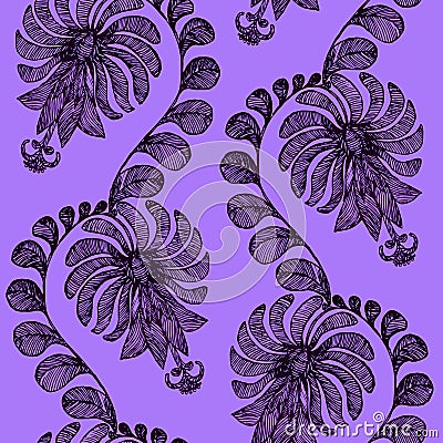 Black outline fairy flower, seamless pattern design Stock Photo
