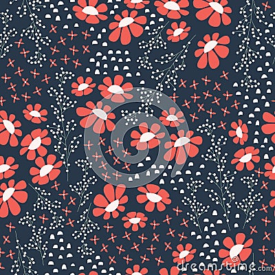 Seamless pattern design with hand drawn flowers and floral elements Vector Illustration