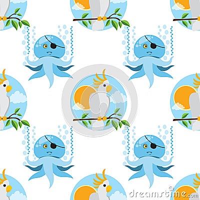 Seamless pattern for design surface Parrot Cockatoo white large Stock Photo