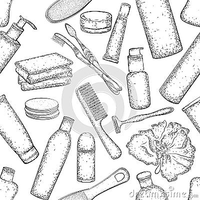 Seamless pattern with detailed sketch of elements for bath Vector Illustration