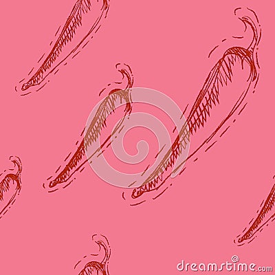 Seamless pattern with diagonal chilli peppers on pink background Cartoon Illustration