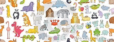 Seamless Pattern with different animals Vector Illustration