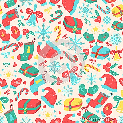 Christmas seamless pattern with holiday elements Vector Illustration