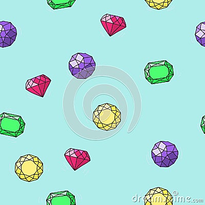 Seamless pattern with different diamonds different forms. Cartoon Illustration