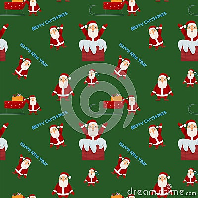 Seamless pattern with different funny Santa claus. Vector Vector Illustration