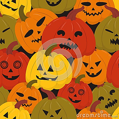 Seamless pattern of different Halloween pumpkins Vector Illustration