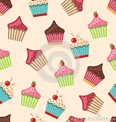 Seamless Pattern with Different Muffins Vector Illustration