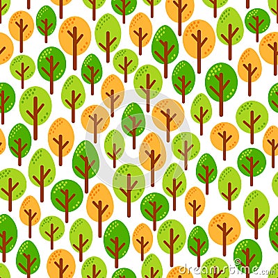 Seamless pattern of different season trees in forest. Vector ill Cartoon Illustration