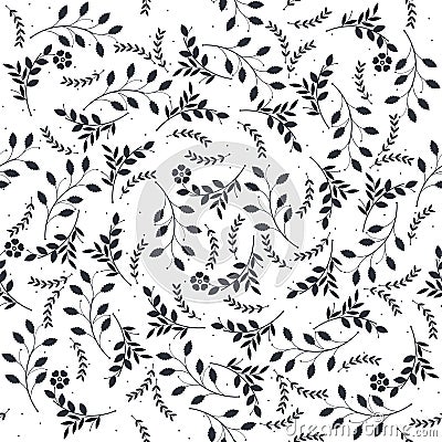 Seamless pattern with different silhouettes of branches, leaves Vector Illustration