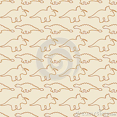 Seamless pattern, dinosaurs, line art Vector Illustration