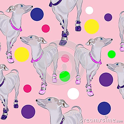 Seamless pattern dog and bright balls Stock Photo