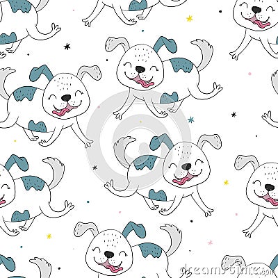 Seamless pattern with dog. Vector print with cute funny fashionable dogs. Vector illustration Vector Illustration