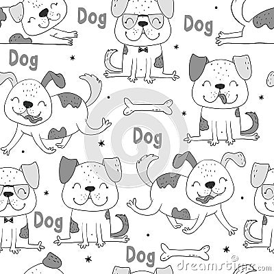 Seamless pattern with dog. Vector print with cute funny fashionable dogs. Vector illustration Vector Illustration