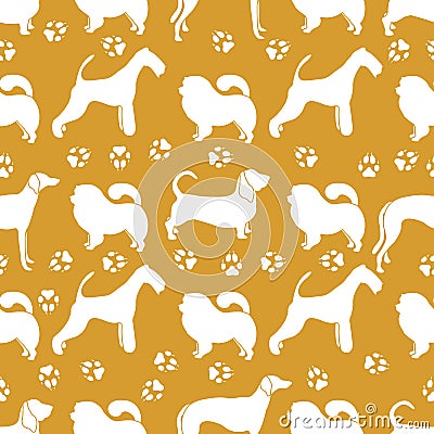 Seamless pattern with dogs and dog tracks Vector Illustration