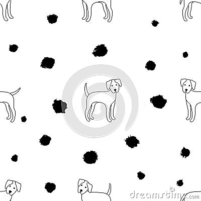 Seamless pattern of dogs on a white background. Dalmatian. Vector illustration. Vector Illustration