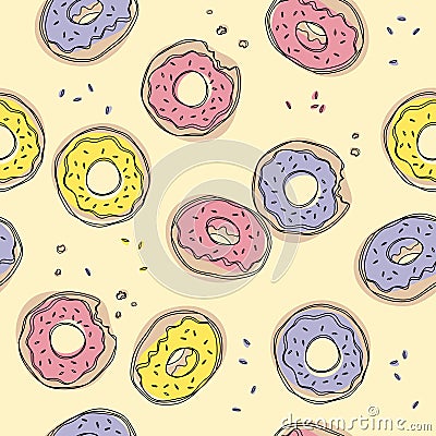 Seamless pattern with donuts. Cute sweet food baby background. Colorful design for textile, wallpaper, fabric, decor. Stock Photo