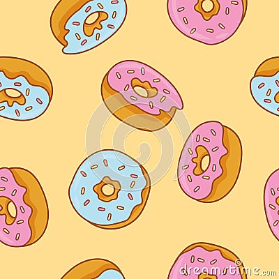 Seamless pattern with donuts. Cute sweet food baby background. Vector Illustration