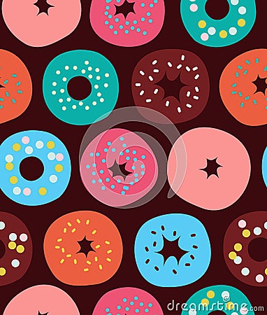 Seamless pattern with donuts, vector texture with cakes, decorative sweet background. Vector Illustration