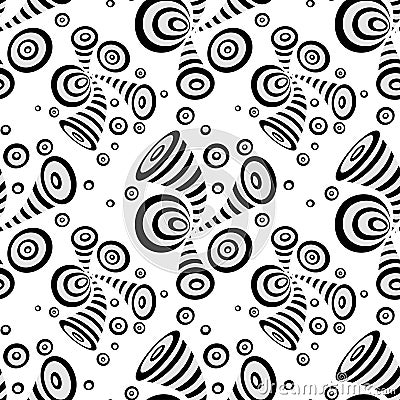 Seamless pattern with doodle abstract deformation circles in black on white Vector Illustration