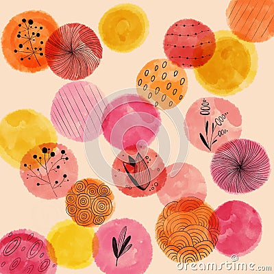 Seamless pattern with doodle circles randomly distributed, abstraction illustration Cartoon Illustration