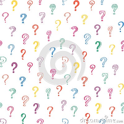 Seamless pattern of doodle colorful hand drawn question marks Vector Illustration