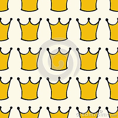 Seamless pattern with doodle crowns. Cute baby background for printing on textile, fabric, surfaces, patchwork, scrap-booking. Vector Illustration