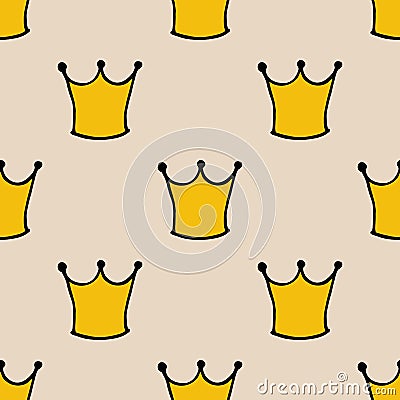 Seamless pattern with doodle crowns. Cute baby background for printing on textile, fabric, surfaces, patchwork, scrap-booking. Vector Illustration