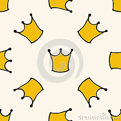 Seamless pattern with doodle crowns. Cute baby background for printing on textile, fabric, surfaces, patchwork, scrap-booking. Vector Illustration