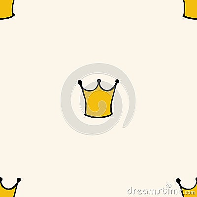 Seamless pattern with doodle crowns. Cute baby background for printing on textile, fabric, surfaces, patchwork, scrap-booking. Vector Illustration