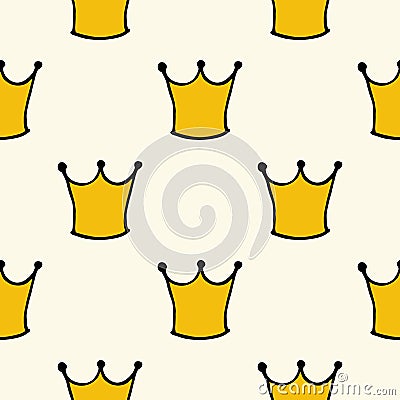 Seamless pattern with doodle crowns. Cute baby background for printing on textile, fabric, surfaces, patchwork, scrap-booking. Vector Illustration