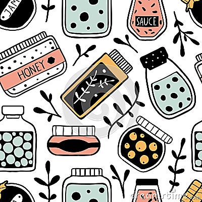 Seamless pattern with doodle jars Vector Illustration