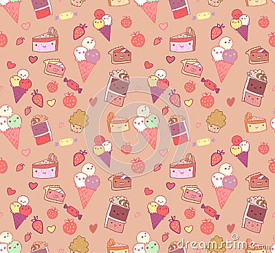 Seamless pattern with doodle vector kawaii illustration. Vector Illustration