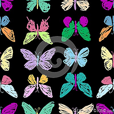 Seamless pattern of doodles various colorful butterflies Vector Illustration