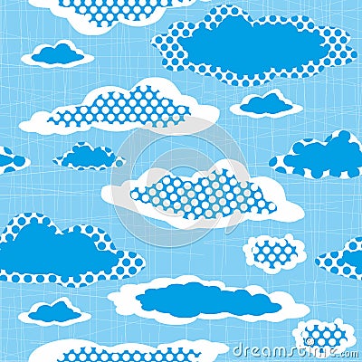 Seamless Pattern with Dotted Clouds on the Sharped Background. C Vector Illustration