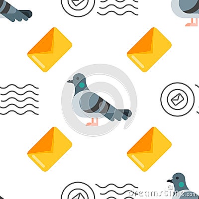 Seamless pattern with dove and letter. Vector Illustration