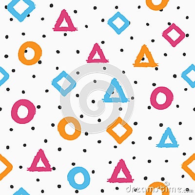 Seamless pattern drawn by hand. Irregular polka dot and repetitive geometric shapes. Sketch, watercolour, grunge, graffiti. Vector Illustration