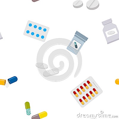 Seamless pattern with drugs pills and capsules Vector Illustration