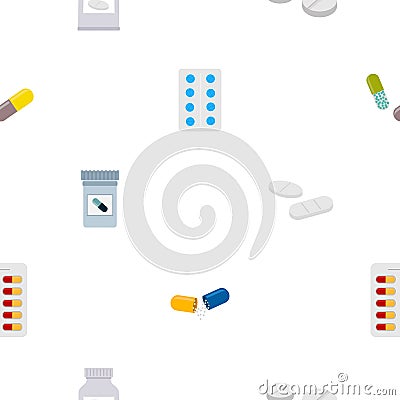 Seamless pattern with drugs pills and capsules Vector Illustration