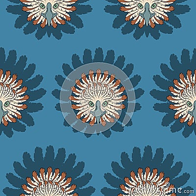 Seamless pattern with eagle head and feathers. Vector Illustration