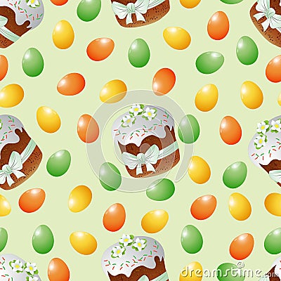 Seamless pattern, easter Easter cakes and eggs. Vector Illustration