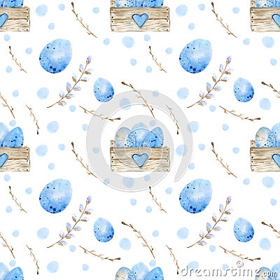 Seamless pattern. Easter eggs, blue watercolor eggs, background white speckled Stock Photo