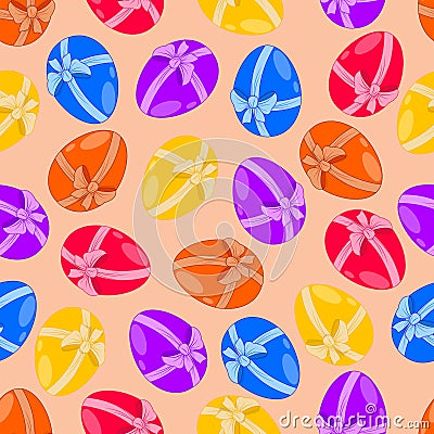 A seamless pattern, Easter eggs with a bow. Vector Illustration
